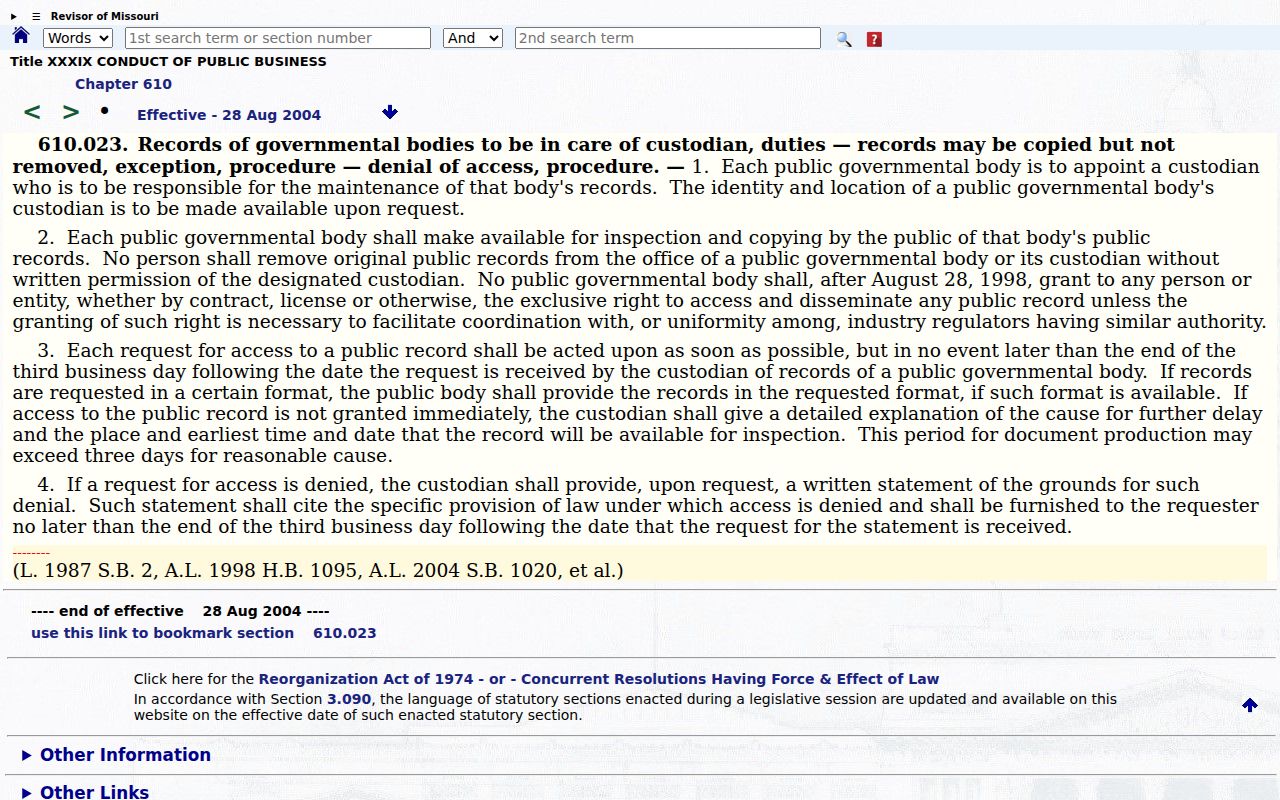 Bunker criminal record requests in Reynolds County under Missouri law