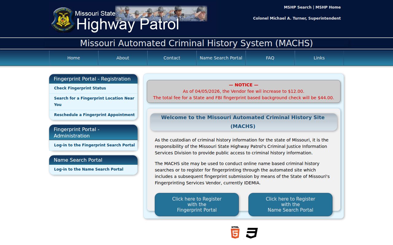 Reynolds County criminal history MACHS search gateway