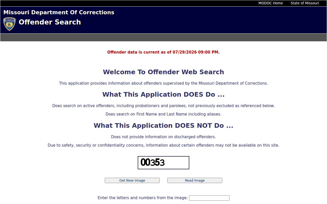 Reynolds County criminal record search through MODOC Offender Search