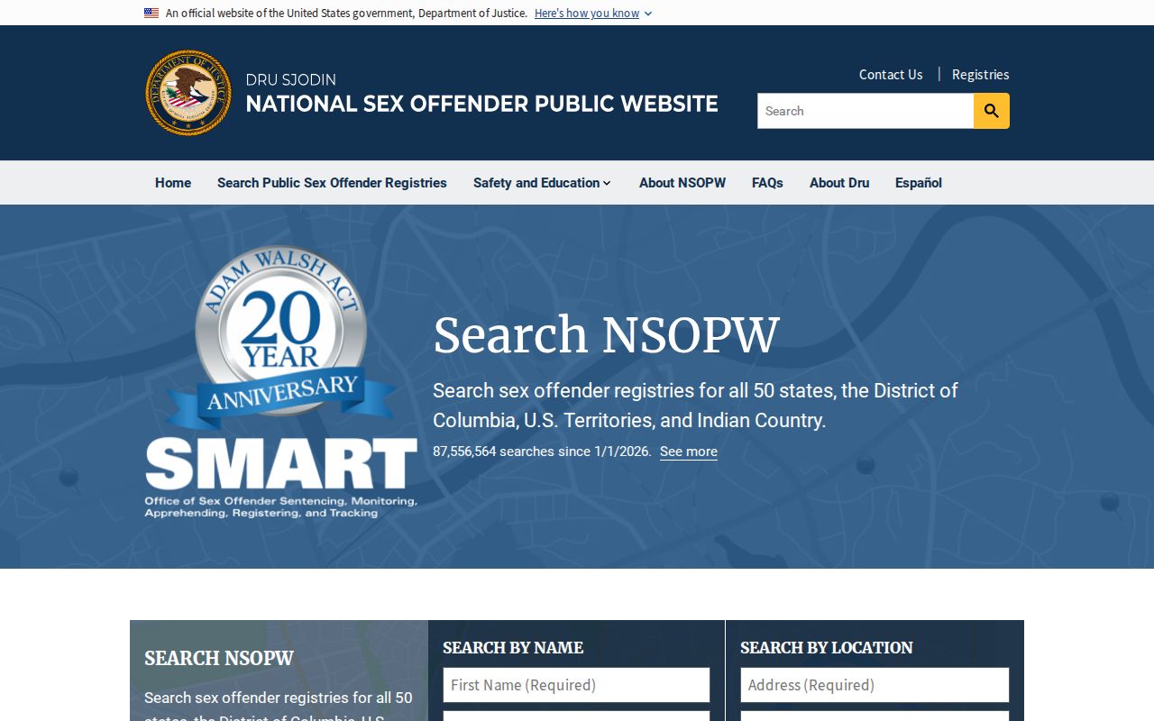 National Sex Offender Public Website search entry point used with Reynolds County registry checks